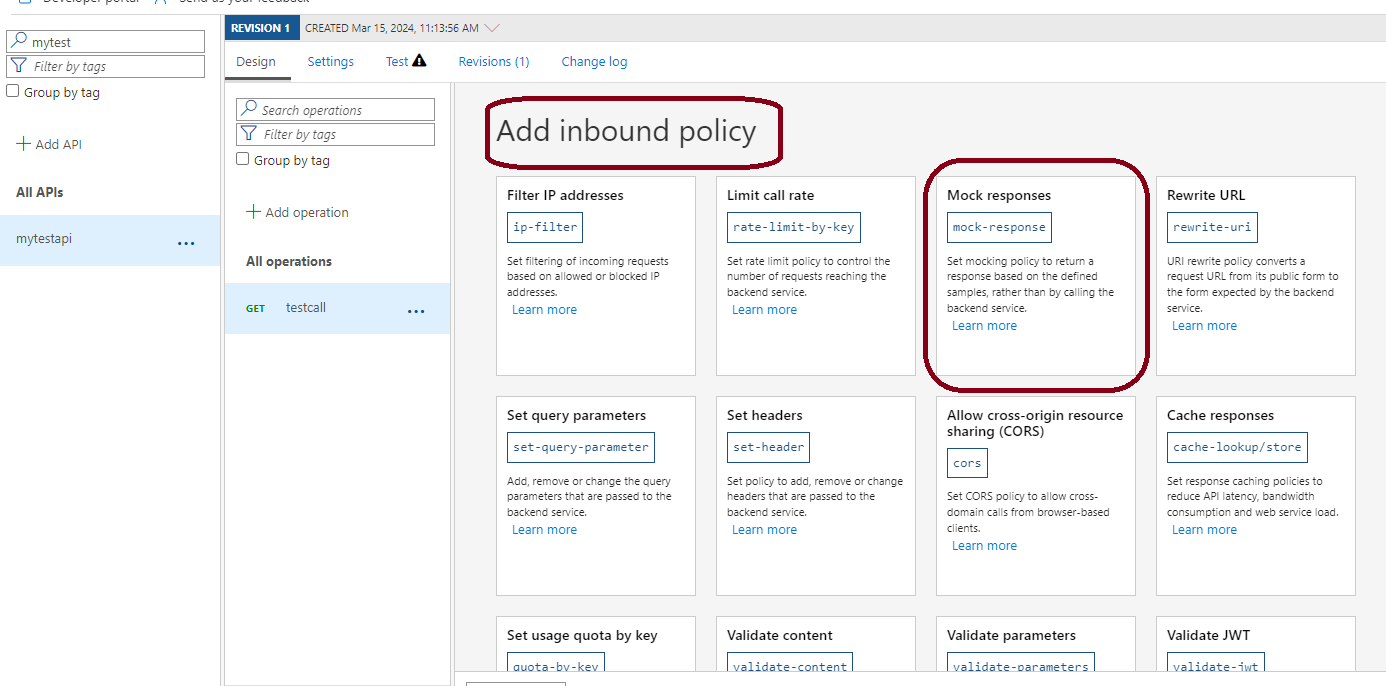 Azure APIM mock API responses