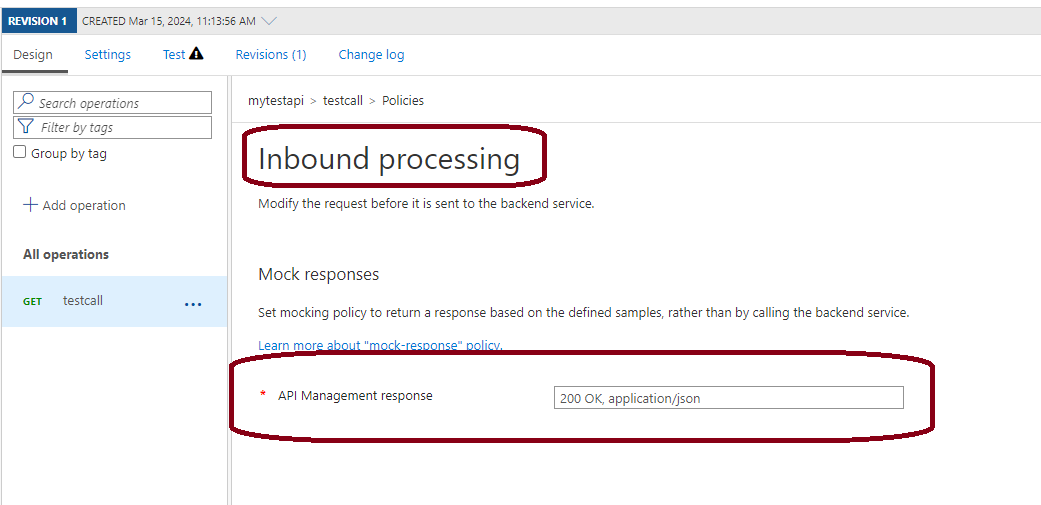 Azure APIM mock API responses